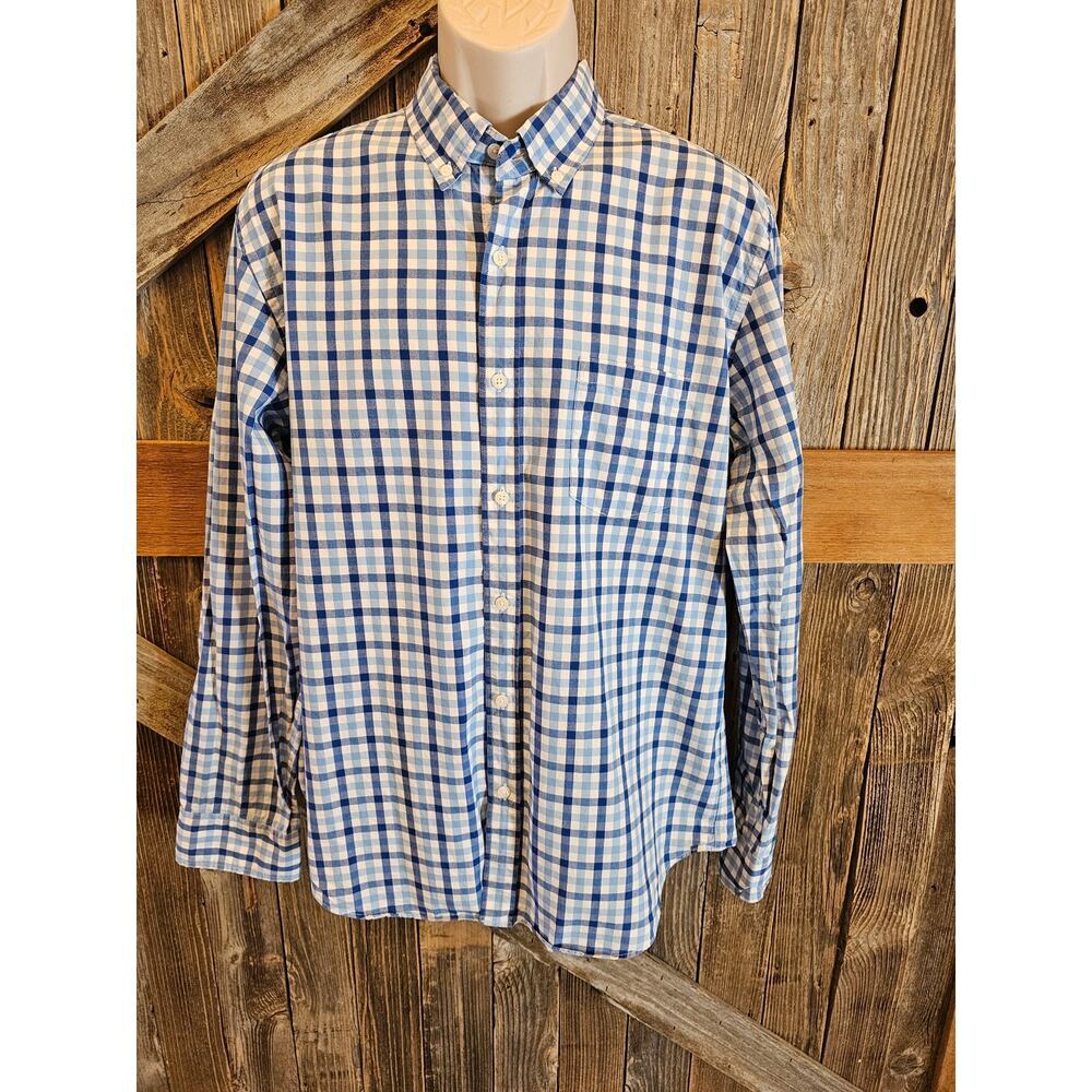 J crew size large men's long sleeve button up blue white checked casual preppy L